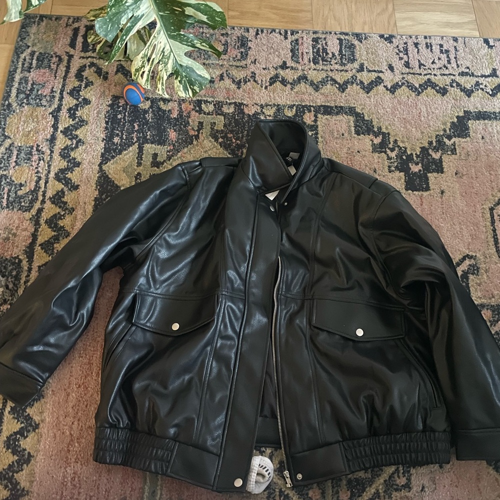 H&M black oversized coated jacket